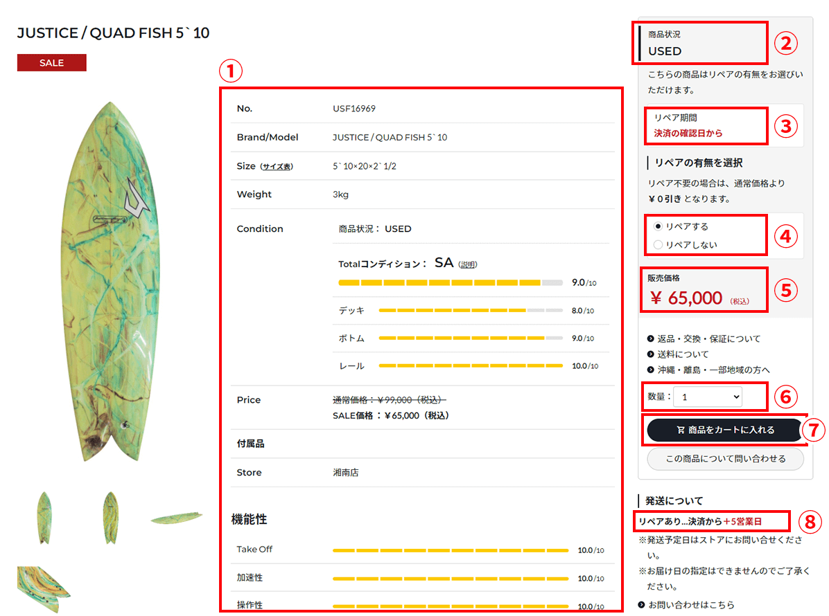 商品の詳細情報を確認し、商品をカートに入れる